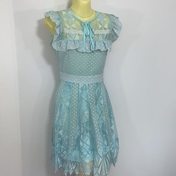 Foxie Dox Anthropologie Dress Pale Blue Ruffle"Cora" New With Tag! Sz Sm - Picture 5 of 8